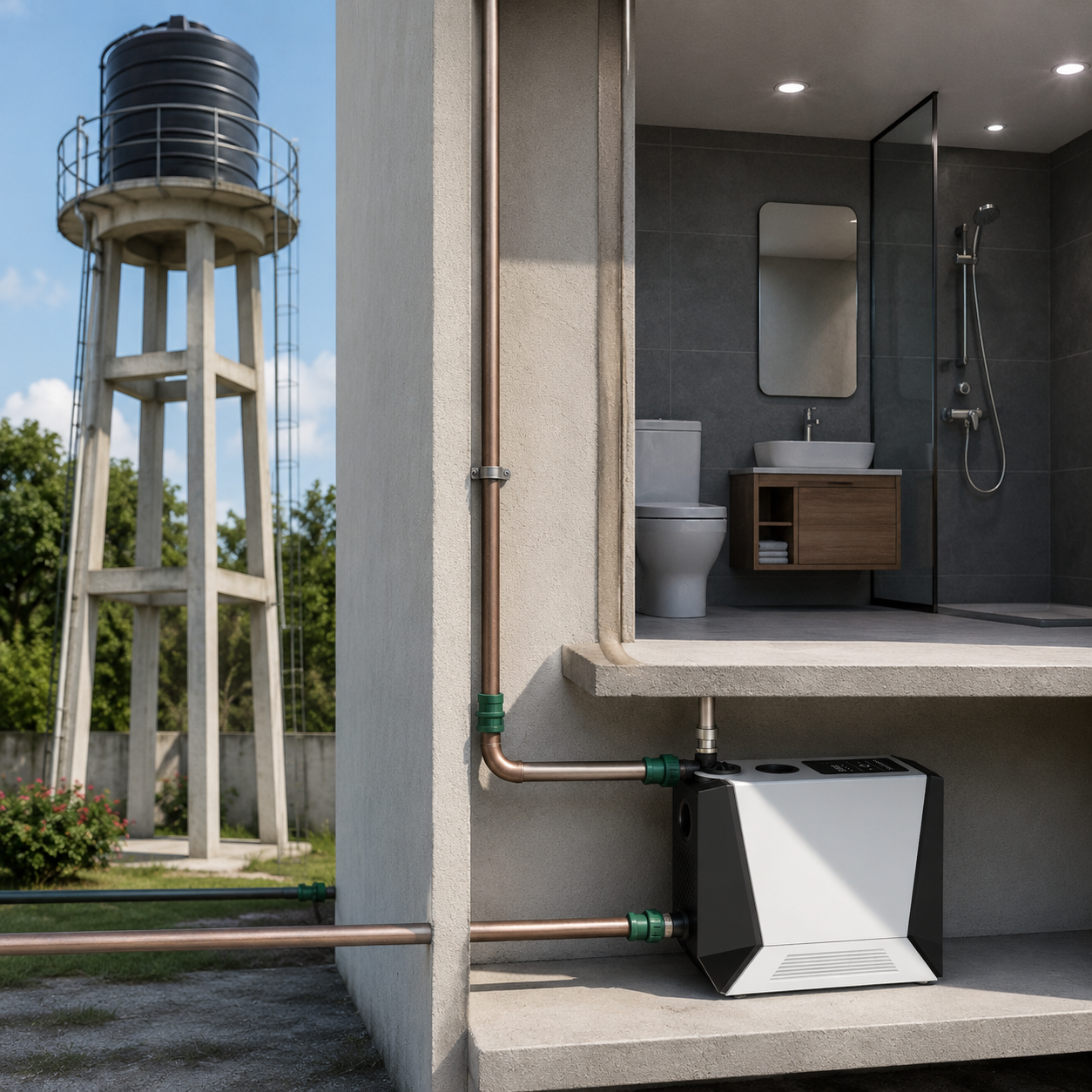 Water Tower Upward and Downward Boosting